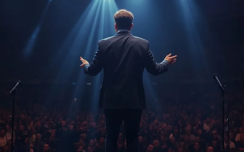 Standup comedian performing a show at a sold out Nationwide arena