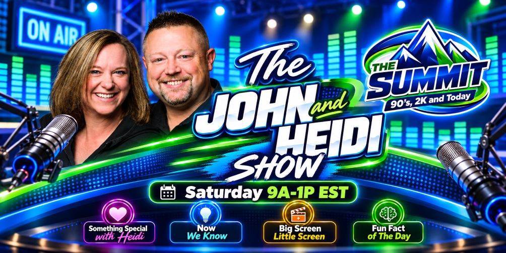 Neon Radio Show Banner with John and Heidi