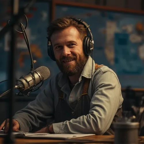 Picture of a host in a radio studio